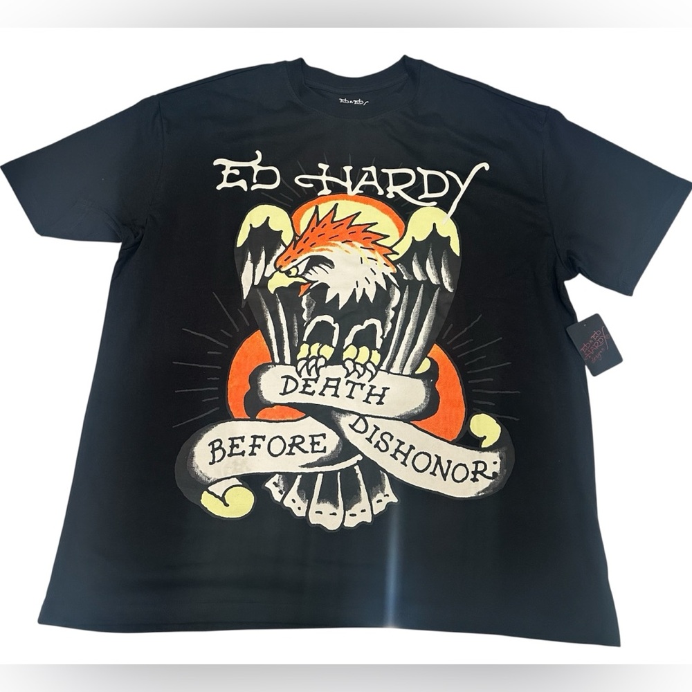 Ed Hardy Men's Short Sleeve‎ T-Shirt Death Before Dishonor Size L Black New
